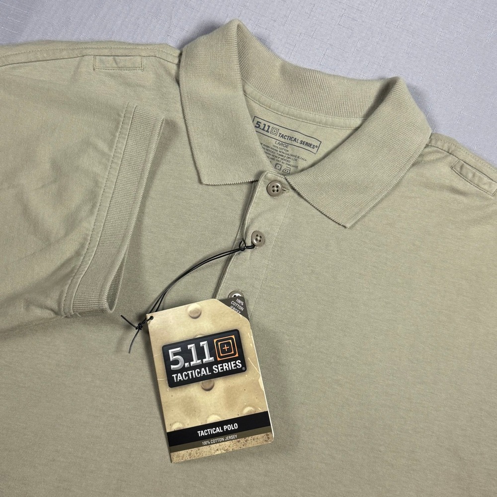5.11 Tactical Series Mens Large Tan Khaki 100% Cotton Jersey Polo Shirt NWT